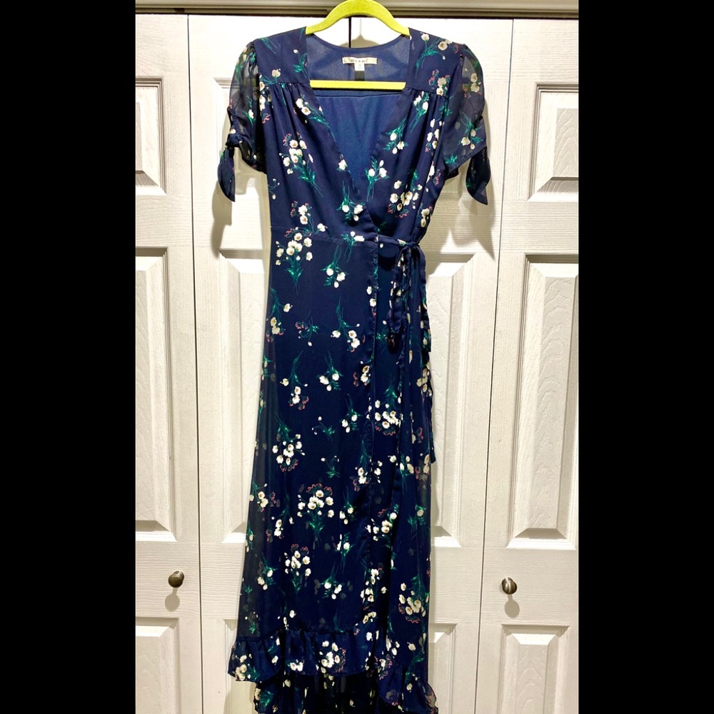 Long Ruffle bottom Wrap Dress